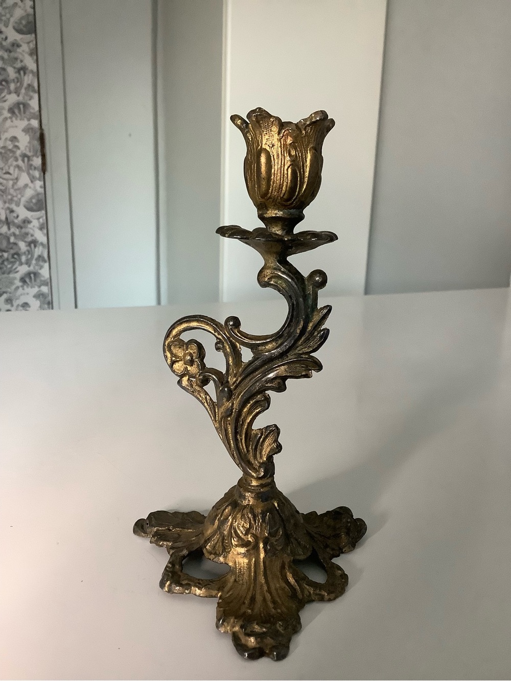 Ornate Gold Metal Candle Holder - Decorative Home Accent